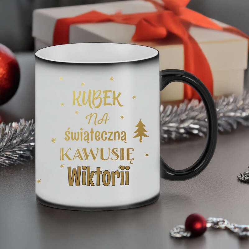 Magiczny świąteczny kubek na Mikołaja zmieniający kolor z nadrukiem