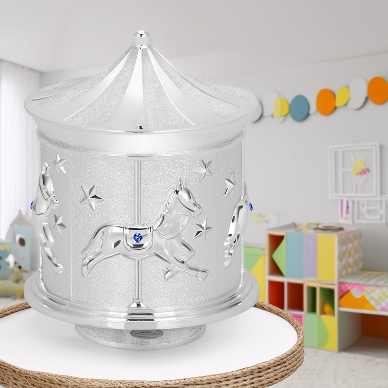 Błękitna pozytywka karuzela na Chrzest dla chłopca z kryształkami