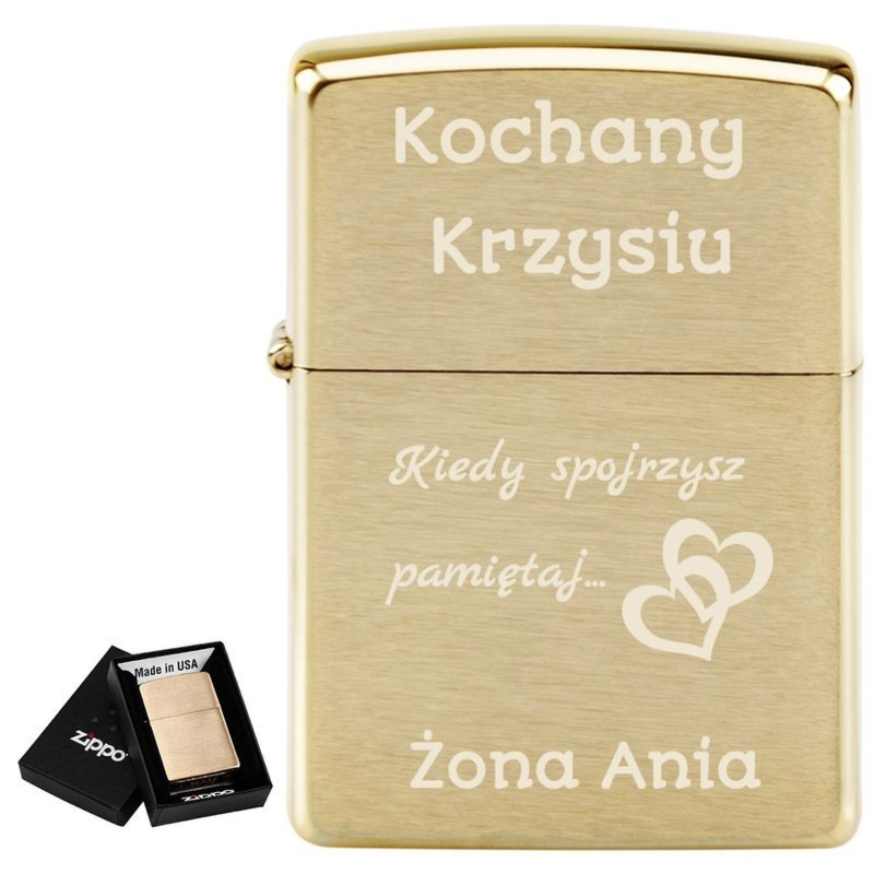 Zapalniczka ZIPPO 204B Brushed Brass złota z grawerem diamentem