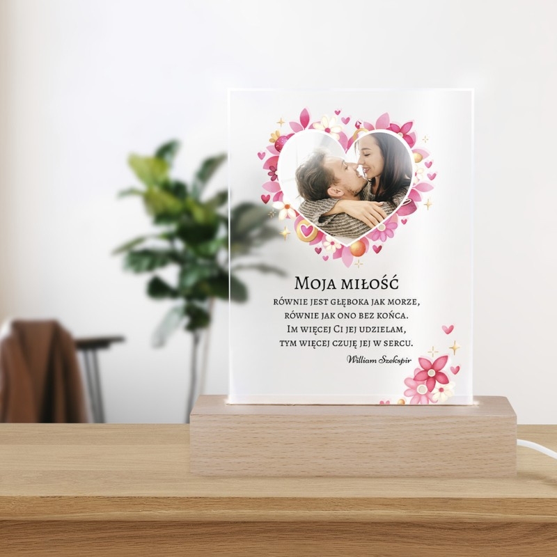 Ramka LED z akrylu na rocznicę i walentynki z dedykacją