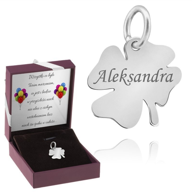 Na Dzień Mamy: srebrny wisiorek koniczynka 925 z grawerem