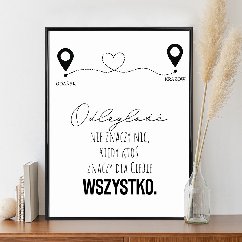 Image of Plakat dla chłopaka dziewczyny / Miłość na odległość / Prezent na walentynki urodziny Dzień Chłopaka / 30x40 cm / szkło