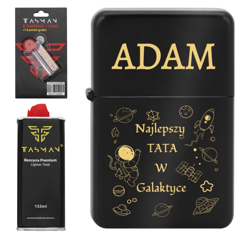 Zapalniczka benzynowa Tasman black matte Windproof z grawerem