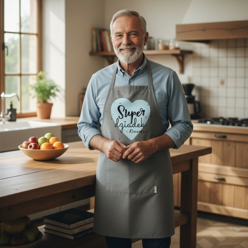 Fartuch kuchenny z personalizowanym nadrukiem „Super Dziadek – [imię dziadka]”