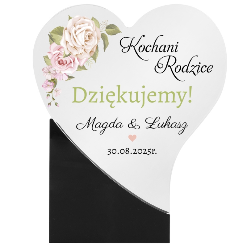 Podziękowanie dla rodziców: serce akrylowe UV Personalizacja
