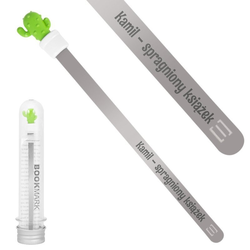 Zakładka do książki Kaktus metalowa w probówce z grawerem