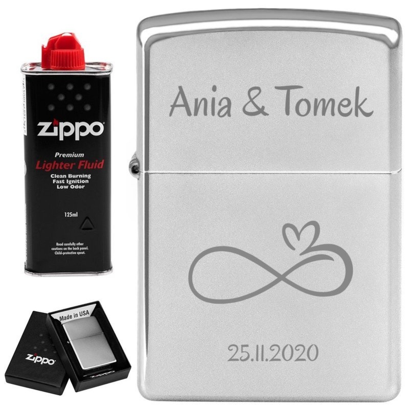 Zapalniczka Zippo 205 Satin Chrome Windproof z grawerem diamentem