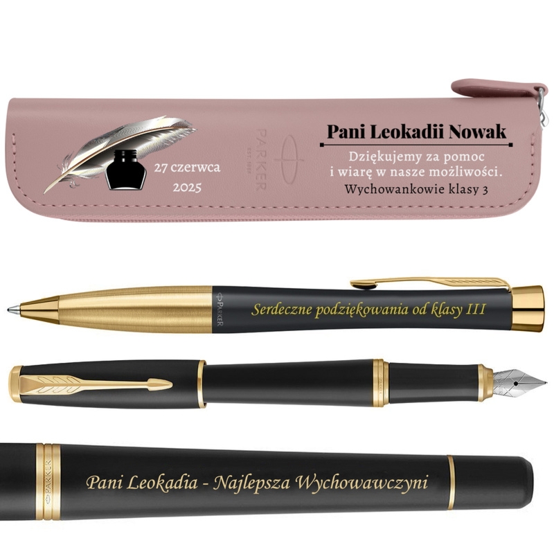 Zestaw Parker Urban GT: pióro wieczne i długopis z grawerem, etui UV