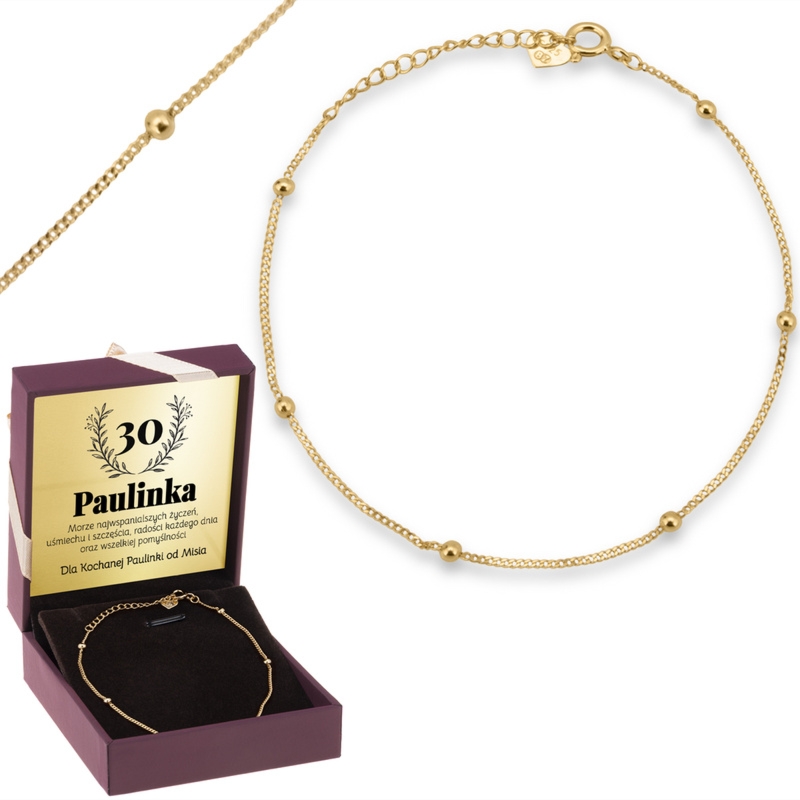 Pozłacana bransoletka srebrna 925 z kuleczkami i grawerem