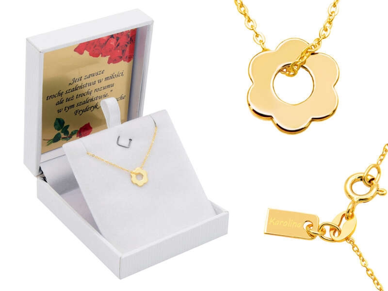 Dzień Matki: Pozłacany naszyjnik kwiatek 925 z grawerem w etui