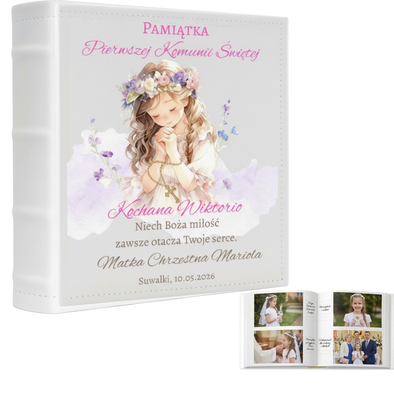 Komunijny album na zdjęcia Pamiątka I Komunii Świętej z nadrukiem