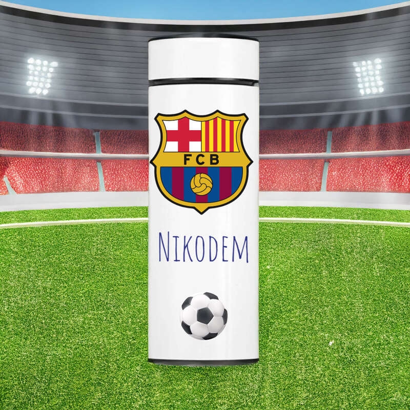 Image of Kubek termiczny z wyświetlaczem LED i personalizowanym nadrukiem UV – idealny prezent dla fana piłki nożnej/ FC Barcelona