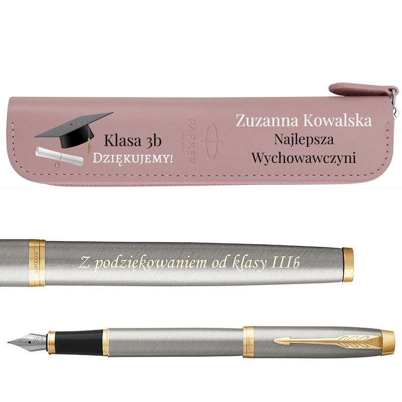 Image of Pióro Wieczne Parker IM Brushed GT + Etui z Nadrukiem UV – Elegancki i Personalizowany Prezent