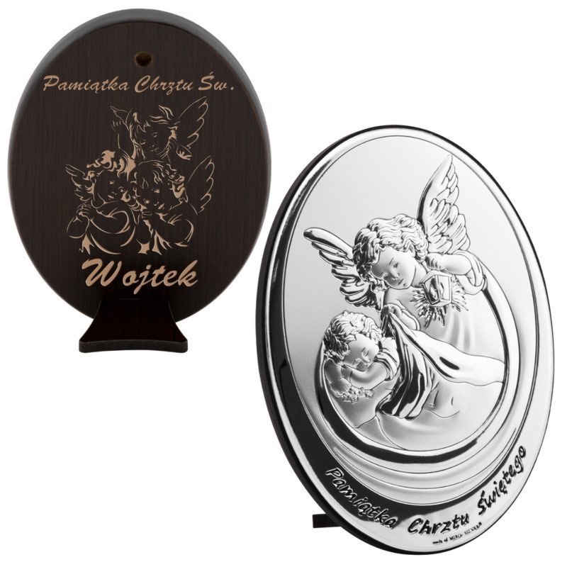 Owalny obrazek Anioł Stróż BELTRAMI na Chrzest z grawerem