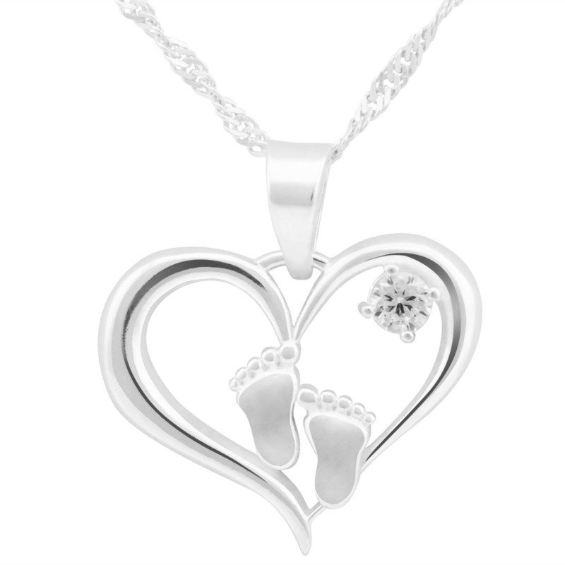 Zawieszka stópki w sercu ze srebra 925 Made in Poland dla mamy