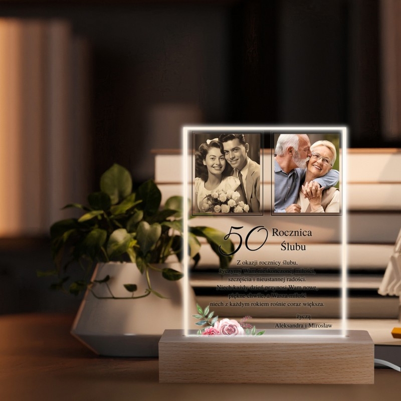 Ramka z podświetleniem LED na rocznicę ślubu z personalizacją