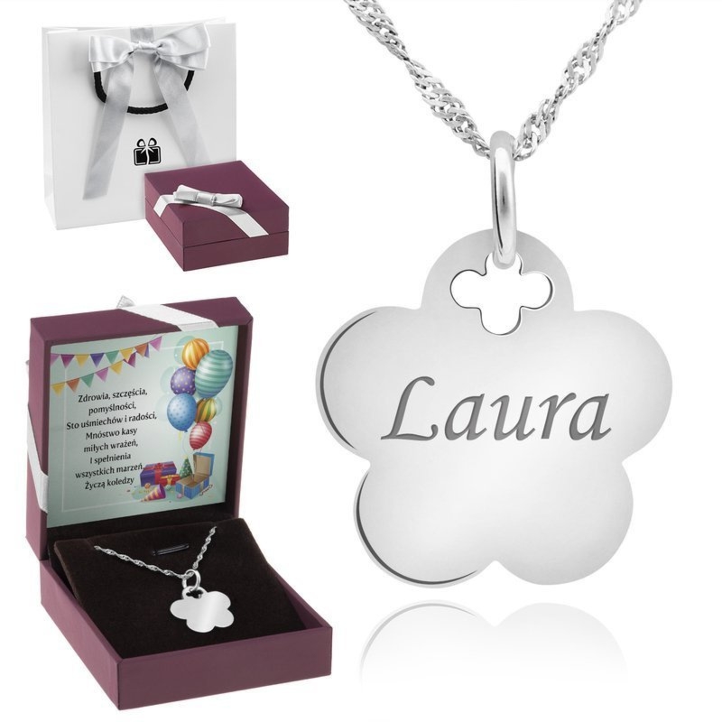 Wisiorek chmurka ze srebra 925 z łańcuszkiem i grawerem