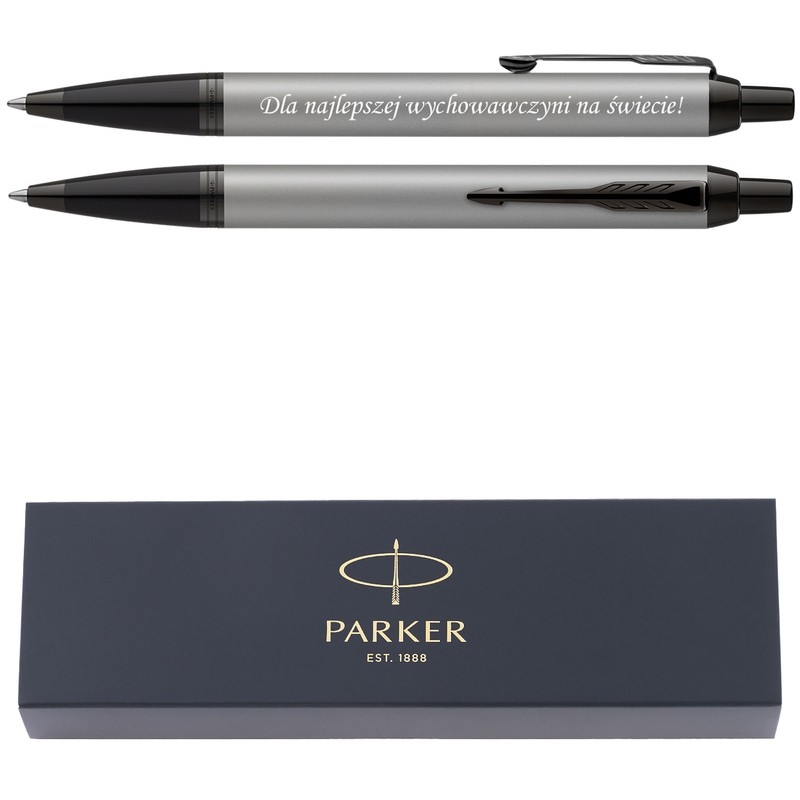 Image of Długopis Parker IM Achromatic Srebrny czarna stalówka i wykończenia Grawer