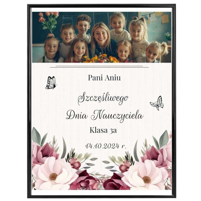 Plakat w ramce ze zdjęciem klasowym na koniec roku dla wychowawczyni