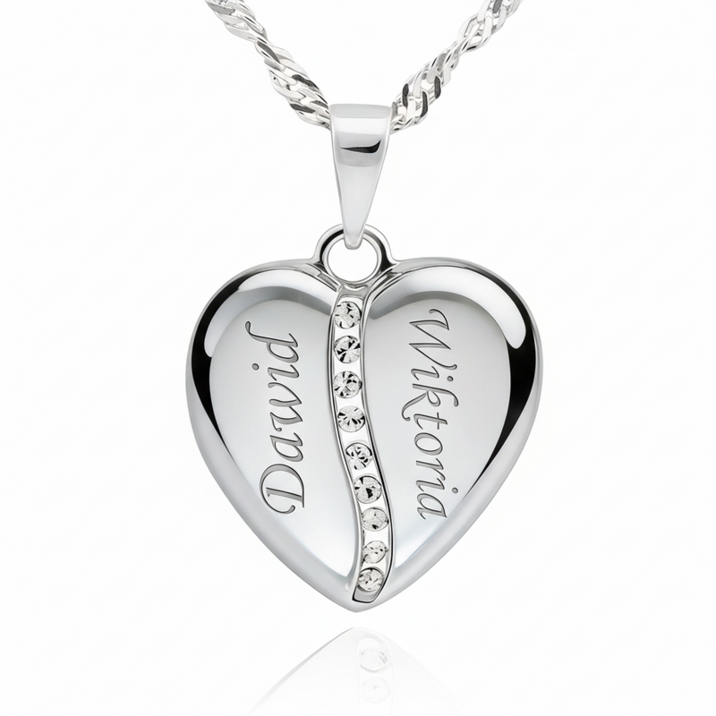 Na rocznicę duży wisiorek serce 925 białe cyrkonie z grawerem