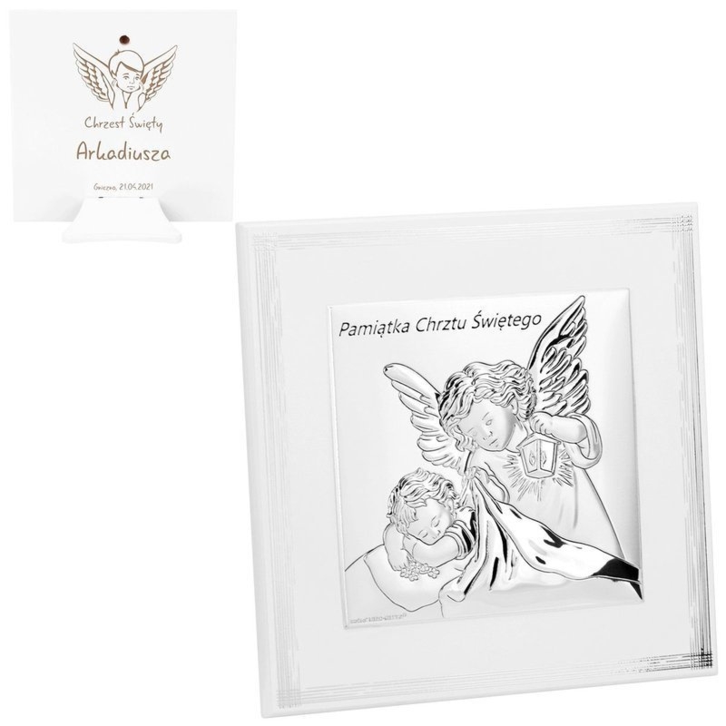 Pamiątka Chrztu Świętego Obrazek Anioła Stróża z grawerem
