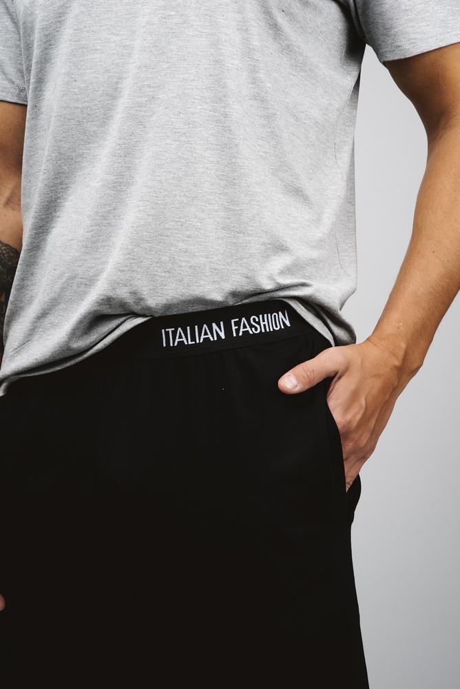 Dallas piżama męska krótki rękaw, spodenki italian fashion- melanż/czarny 