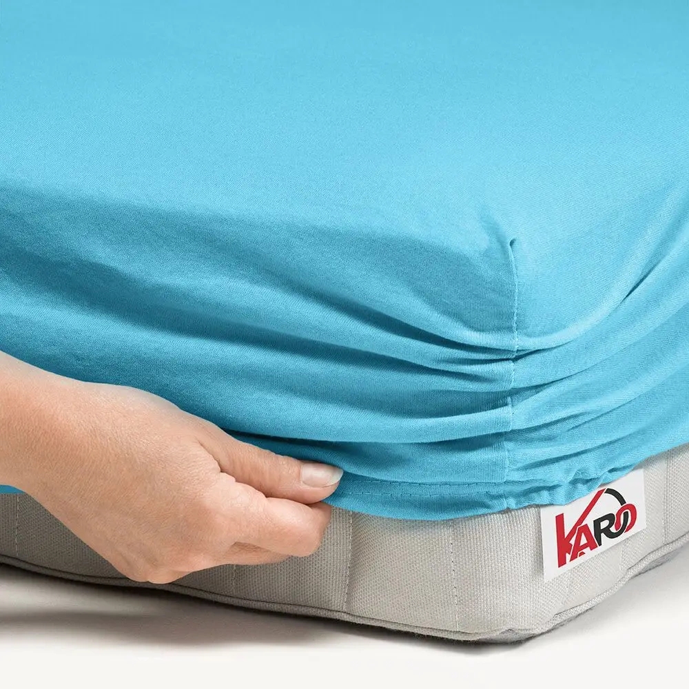 Prześcieradło jersey z gumką karo - turkus 080