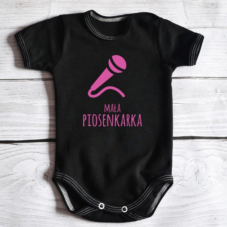 Body krótki rękaw mała piosenkarka moocha biały-czarny-róż