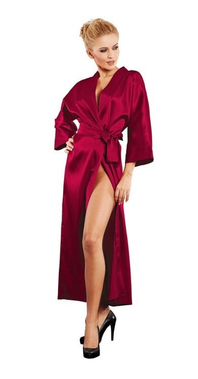 Podomka 130 satynowy szlafrok damski dkaren - bordowy 