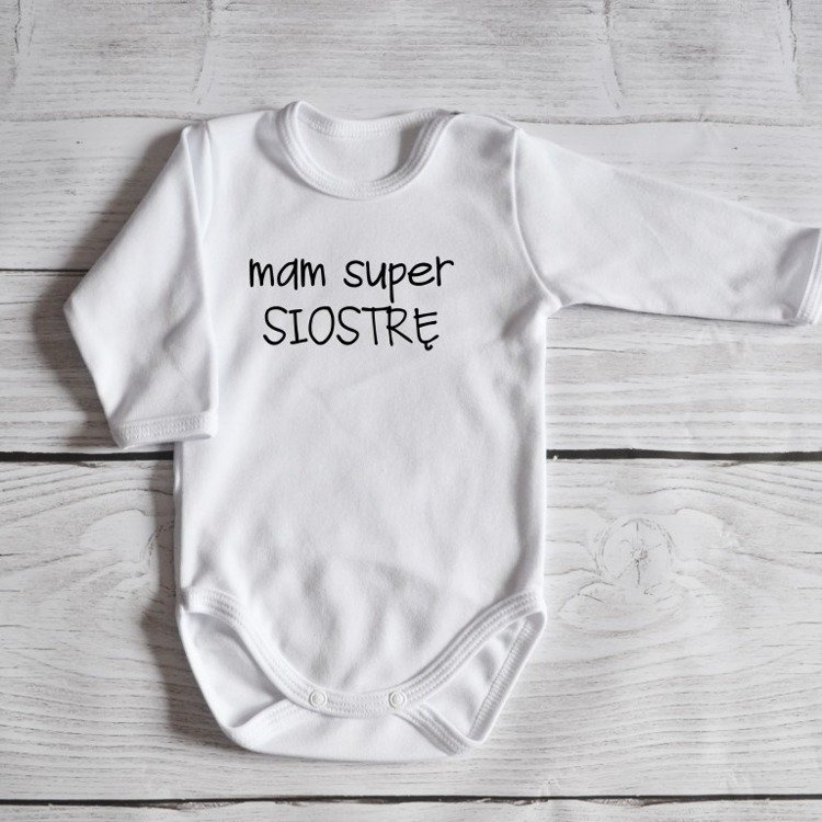 Body długi rękaw mam super siostrę moocha białe
