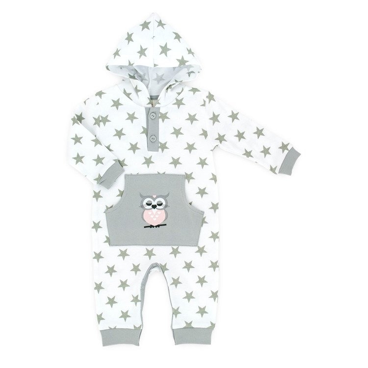 Pajac niemowlęcy z kapturem owl makoma szary 