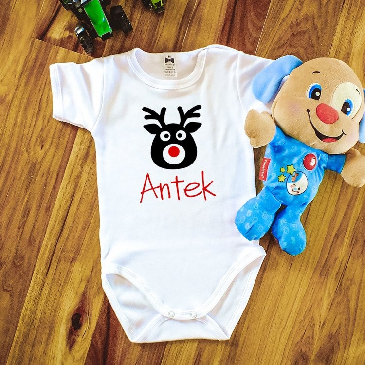 Body krótki rękaw  reniferem z imieniem moocha czarny