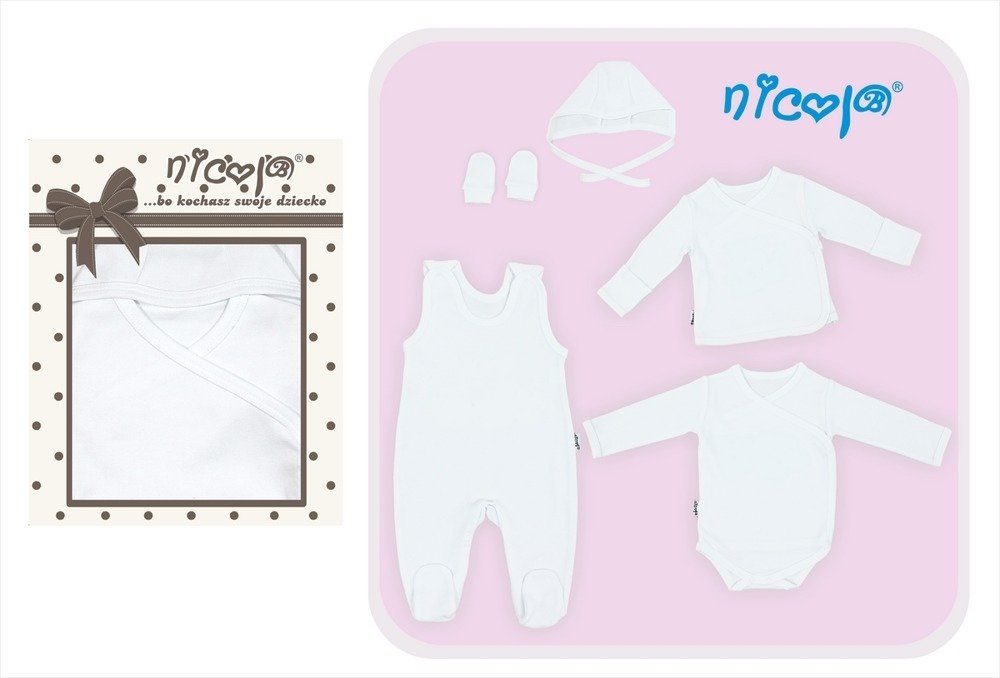 4516 01 komplet wyprawkowy 5-częściowy gładki basic nicol - biały