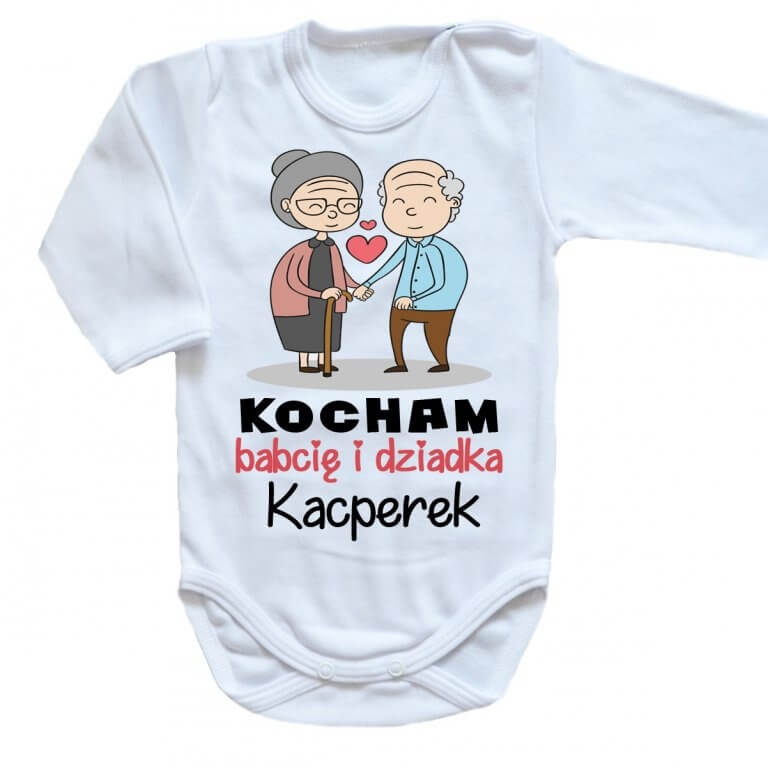 kocham babcię i dziadka z imieniem body długi rękaw moocha biały 