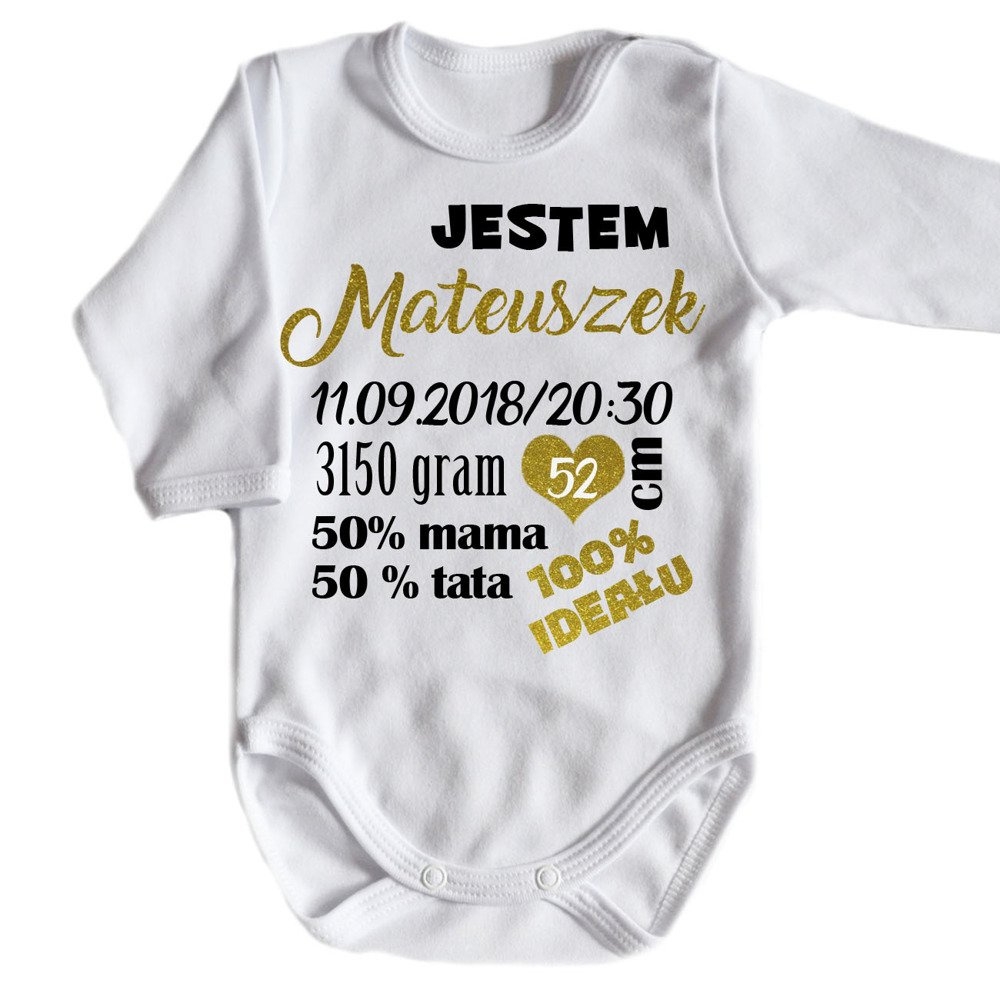 Body długi rękaw z metryczką moocha biały 