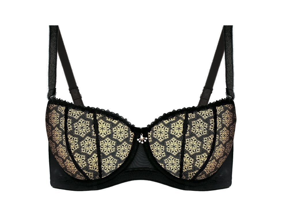 Lv-b55 glamour biustonosz balkonetka le vernis - czarny/złoty 