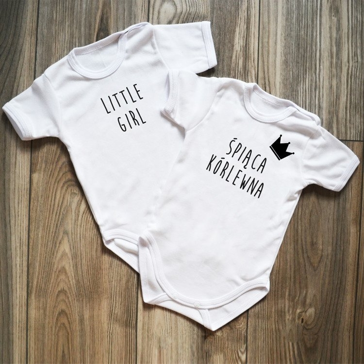 Dwupak body krótki rękaw little girl, królewna moocha białe
