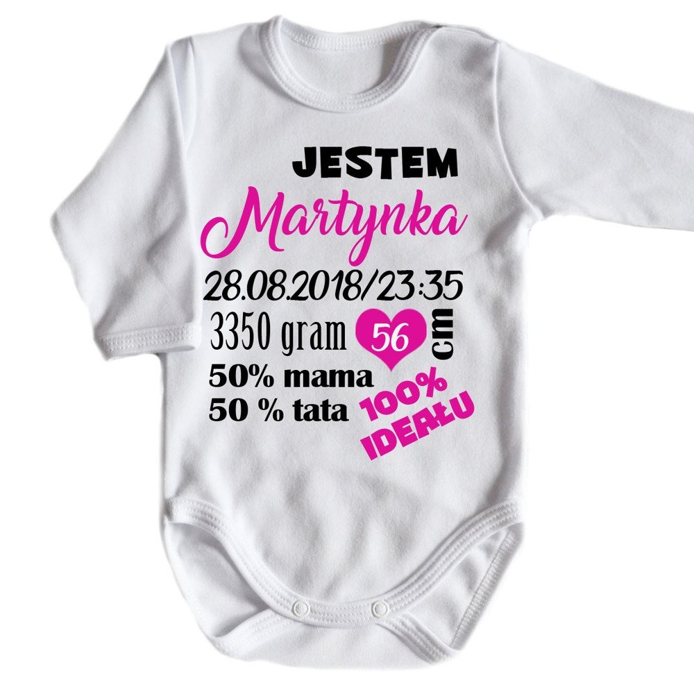 Body długi rękaw z metryczką  moocha biały