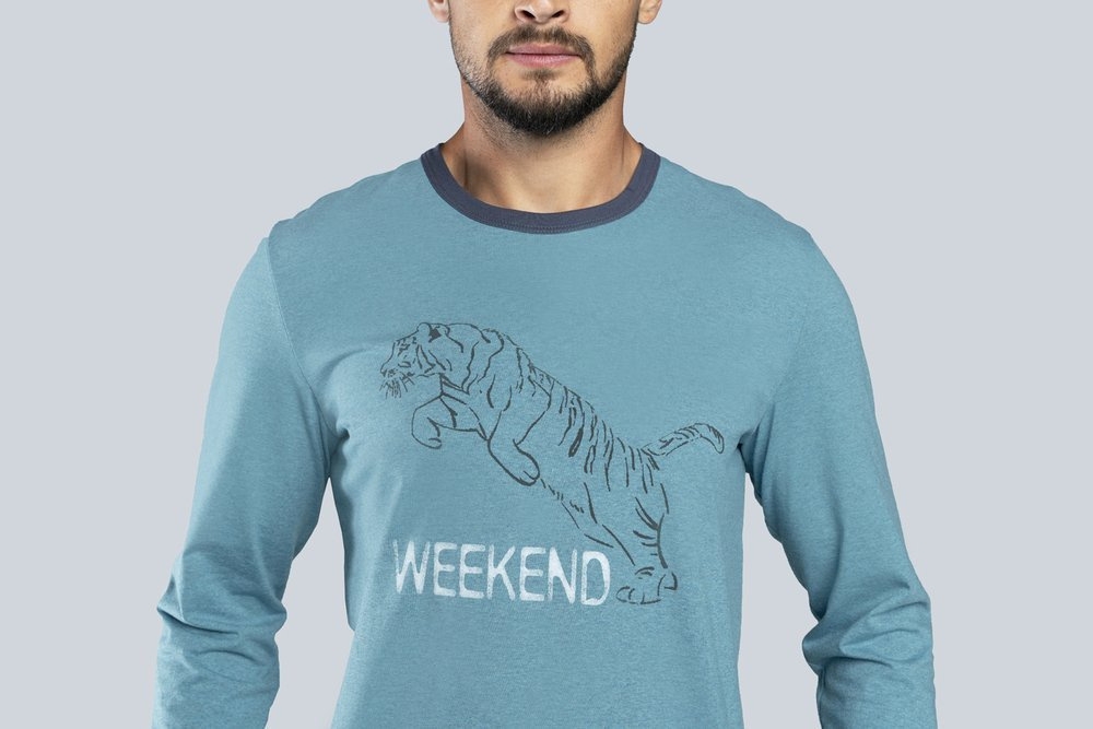 Lion piżama męska długi rękaw, spodnie italian fashion - rudy/grafit