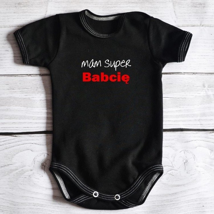 Body krótki rękaw mam super babcię moocha czarne