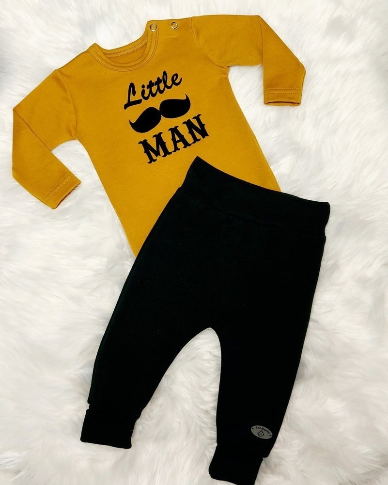 little man body z długim rękawem bambarillo - musztardowe
