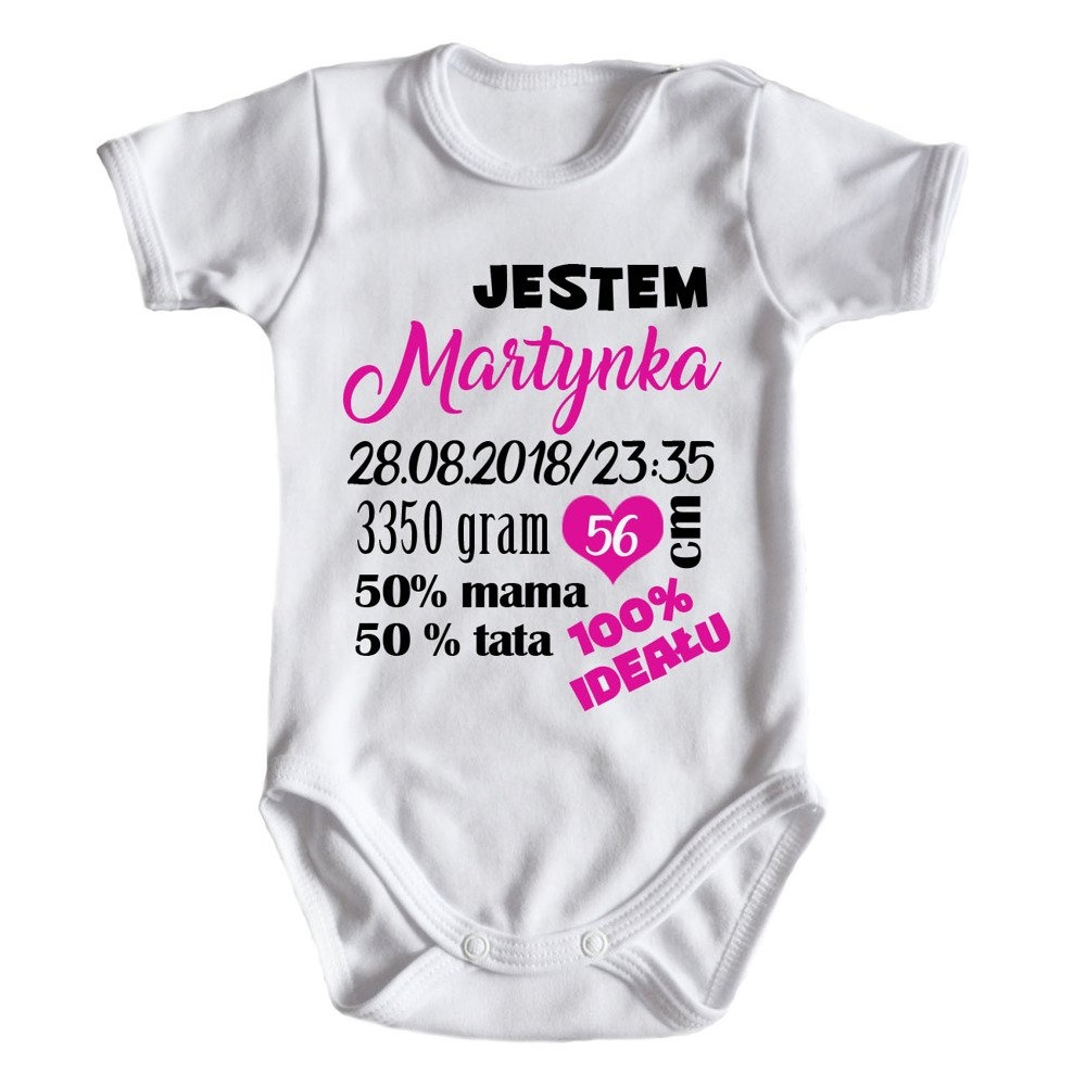 Body krótki rękaw z metryczką różowy napis  moocha biały
