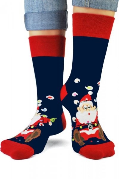 Skarpetki damskie Noviti Frotta SF 012 U 05 Mikołaj granatowe