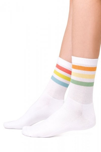 Skarpety męskie More 082 005 paski biało-pomarańczowe