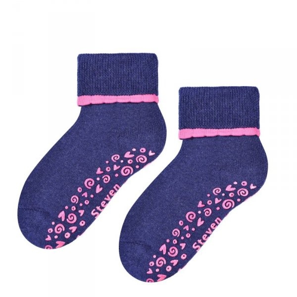 Skarpety dziecięce Steven 038 ABS melanżowy granat-różowe