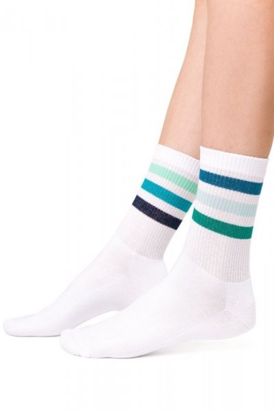 Skarpetki damskie More 081 009 paski biało-morskie