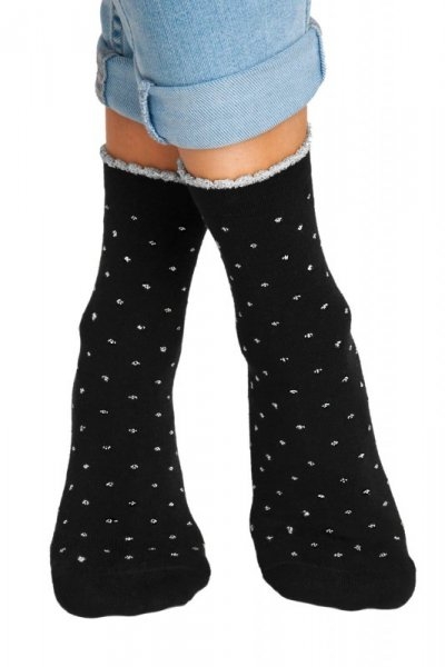 Skarpetki damskie Noviti SB 013 W 02 czarne w srebrne kropki