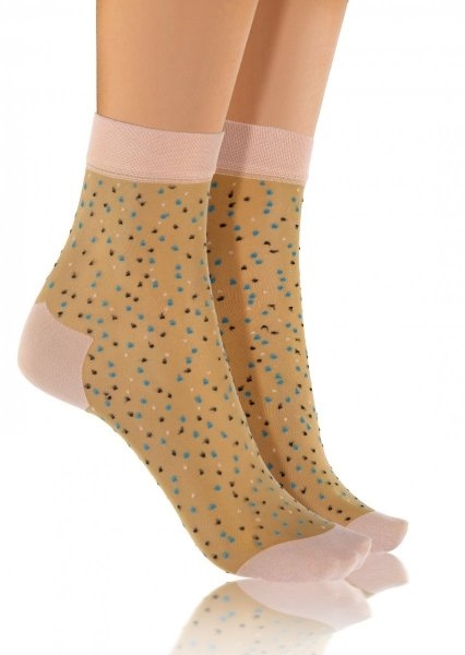 Skarpetki damskie fashion nylon kropki beż/róż sesto senso