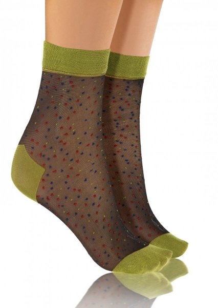 Skarpetki damskie fashion nylon kropki zielony/czarny sesto senso