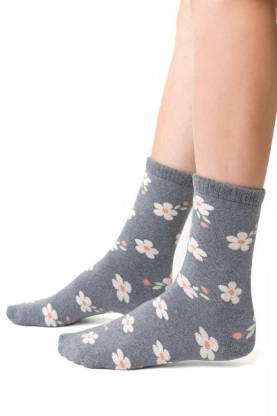 Skarpetki damskie Steven 123 068 kwiatki jasnoszare